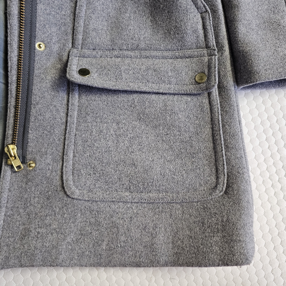 J.CREW Gray Hooded Coat with Faux Fur Trim - Size 2 - Picture 8 of 12
